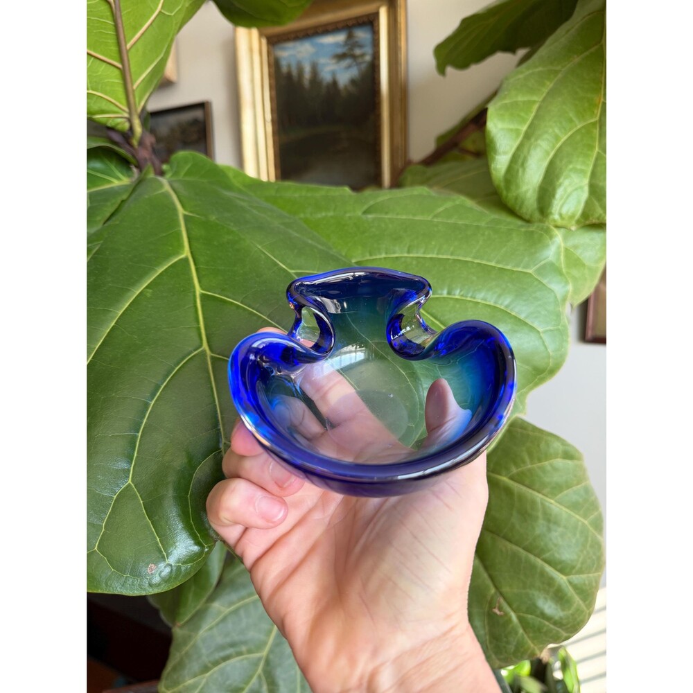 Blue and Clear Glass Ashtray